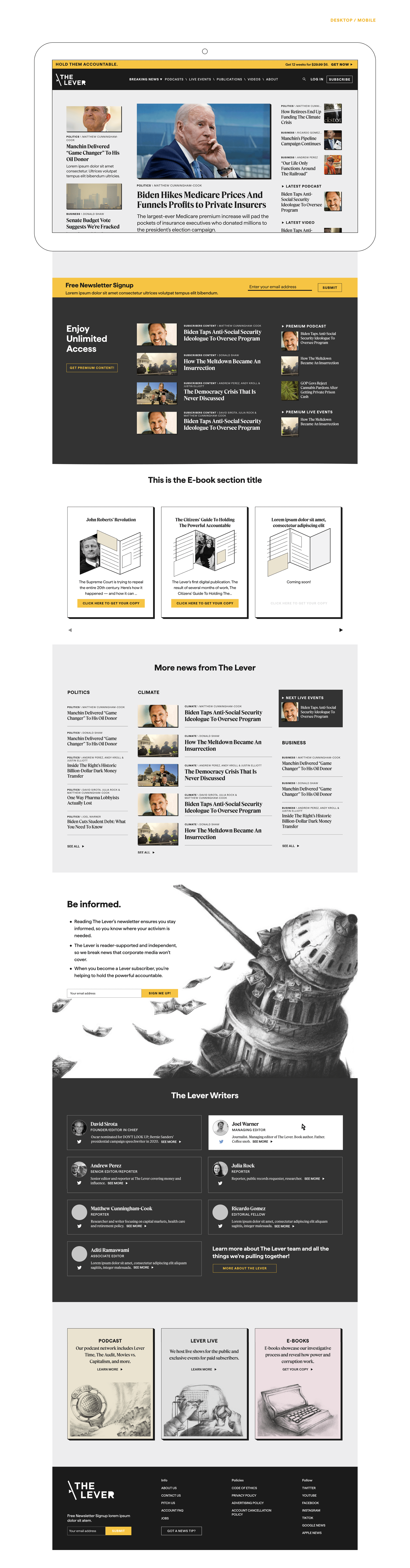 Desktop design — homepage